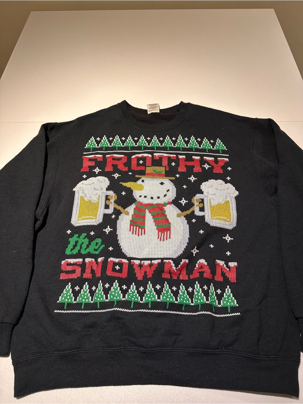 Jerzees Black Holiday Crewneck with Festive Snowman Graphic